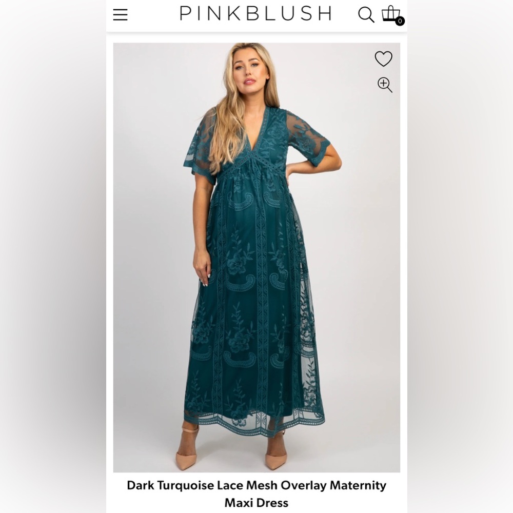PinkBlush Dark Turquoise Lace Mesh Maternity Dress Size Large NWT